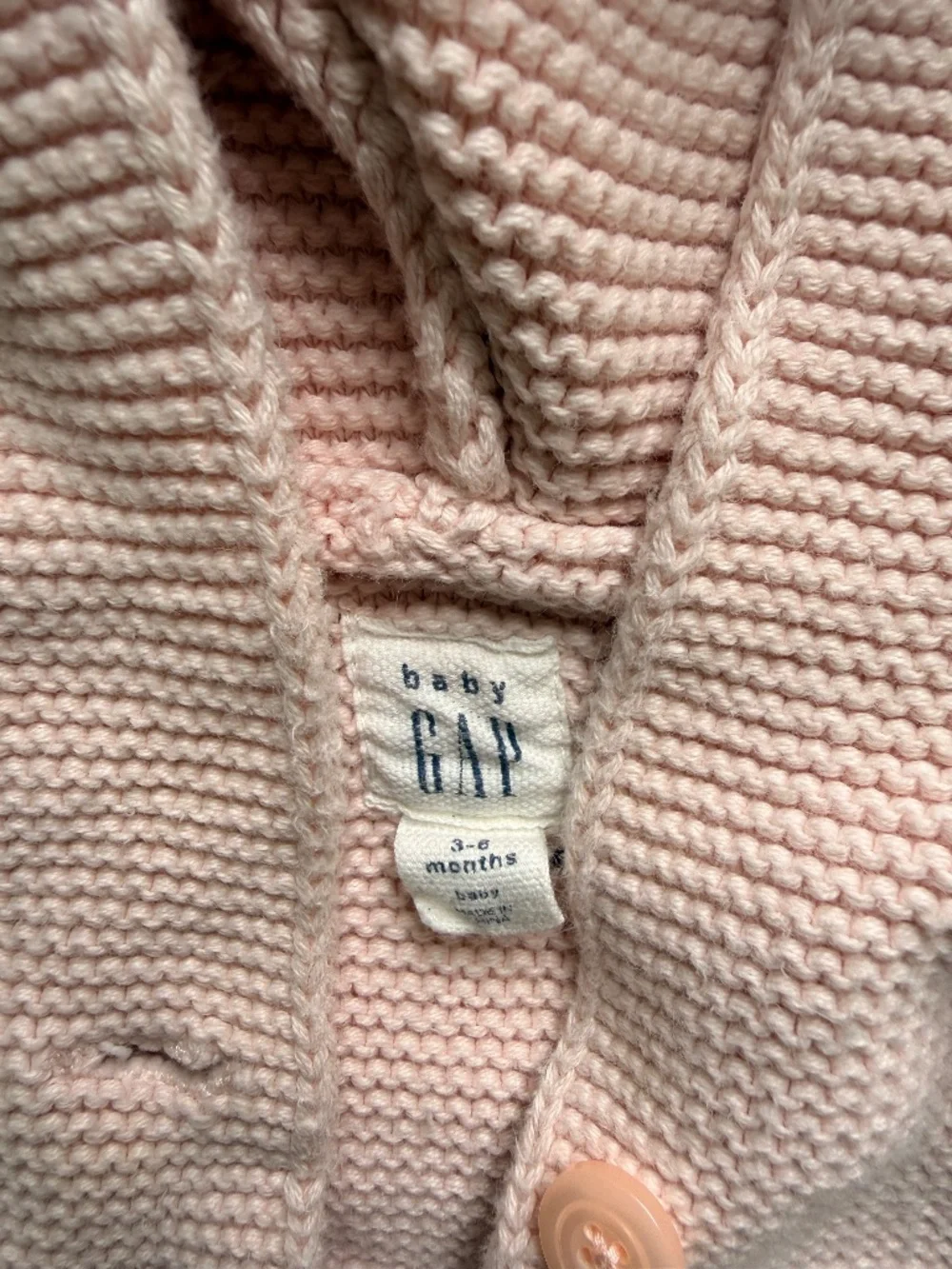 aby Gap Pink Bear Hooded Knit Cardigan Sweater 3-6M - Picture 3 of 5